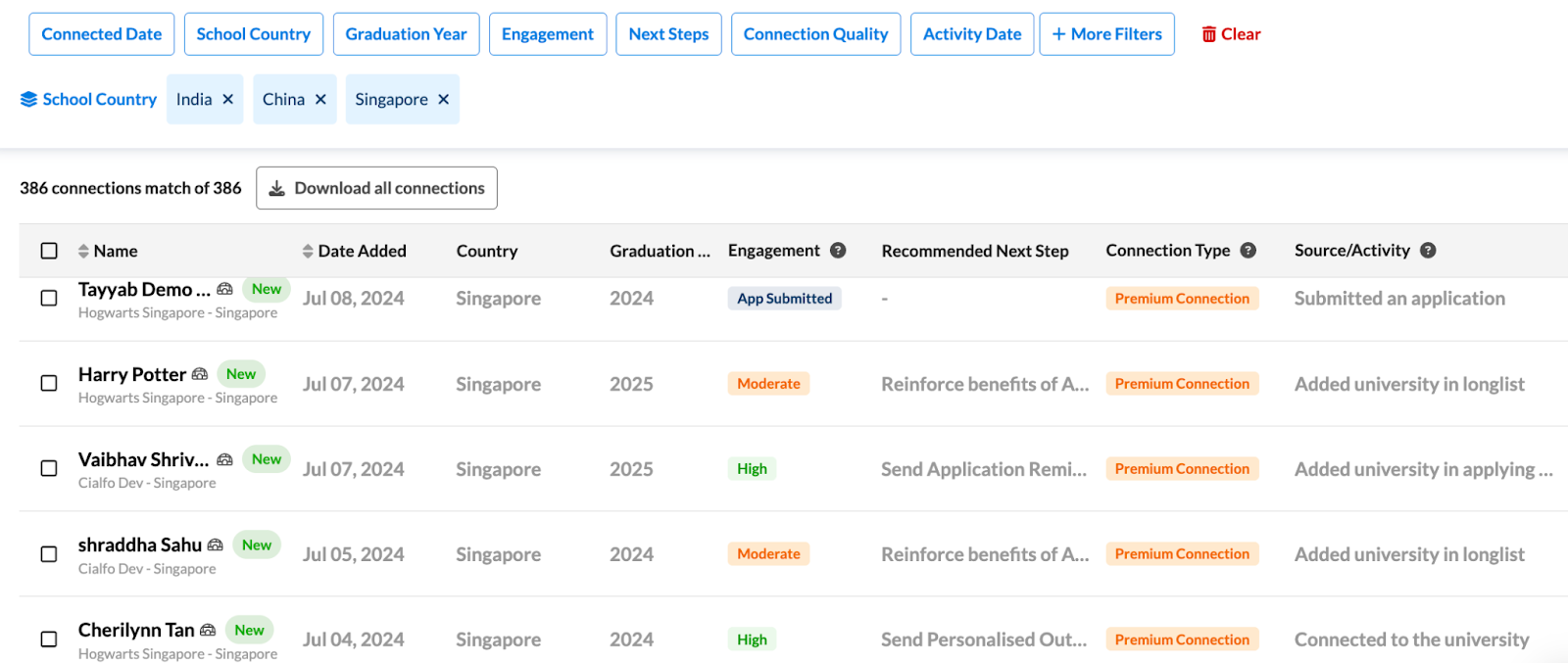 See the engagement levels of your student connections in Explore to better plan outreach