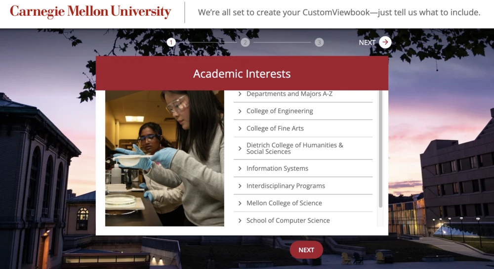 Personalized viewbooks offered by Carnegie Mellon University